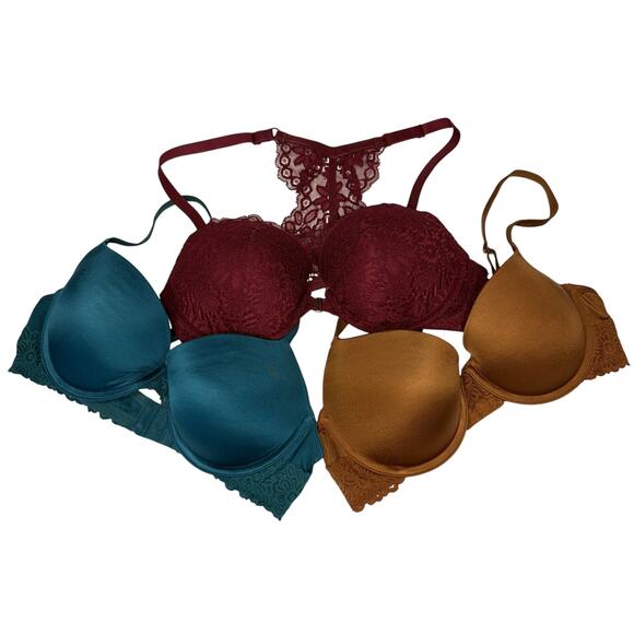 Auden Other - Auden Women’s 34C Bra The Daydreamer Push-up Lace Burgundy Teal Brown Padded
